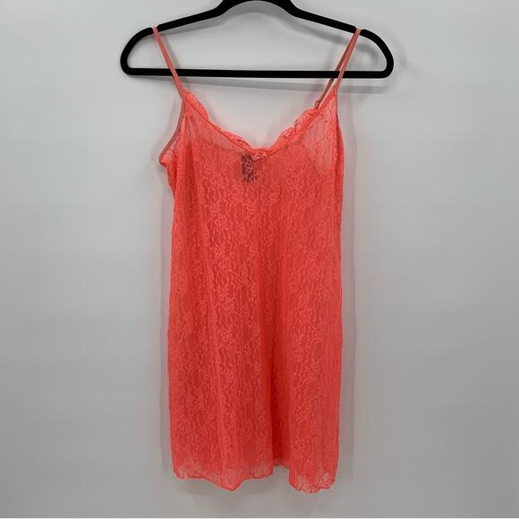 Smart & Sexy Womens XL Lace Mini Slip Dress Neon Orange Bows Lingerie Feminine - Picture 1 of 10